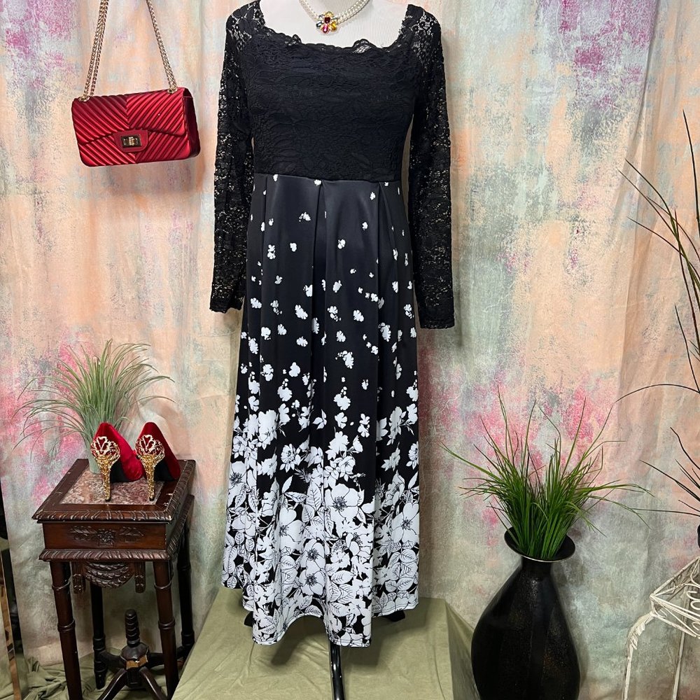📌Elegant Lace Top - Floral Design Dress Long Sleeves